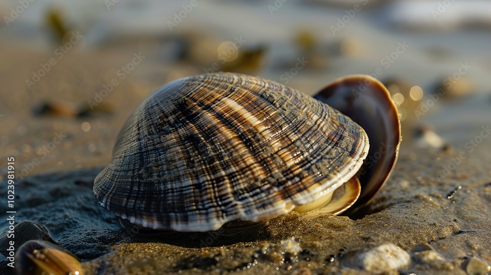 Close-Up of a Seashell on a Sandy Beach Close-Up of a Seashell on a Sandy Beach