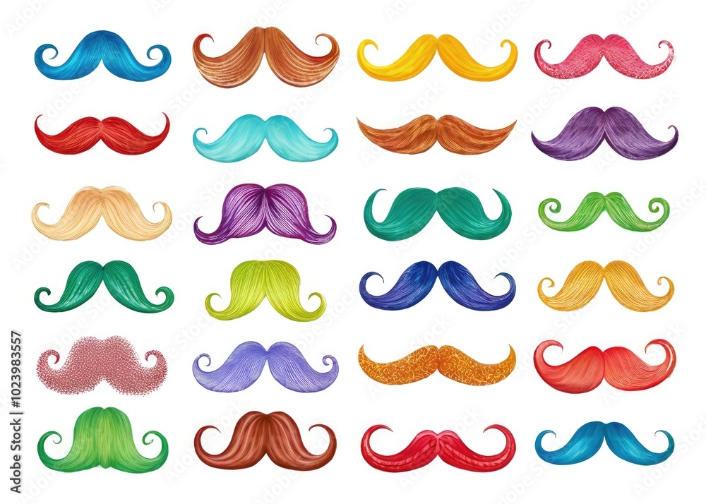 set of mustaches illustration cartoon style 