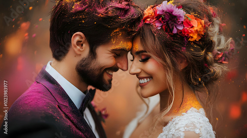 A joyful couple sharing a m...