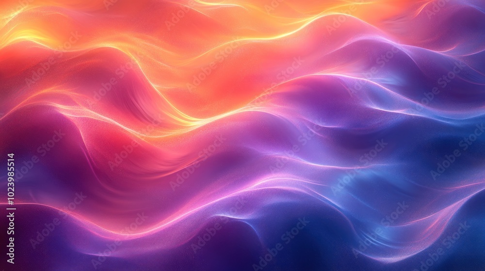 Abstract background with flowing neon pink, red and blue light waves on dark background. Abstract background with flowing neon pink, red and blue light waves on dark background.