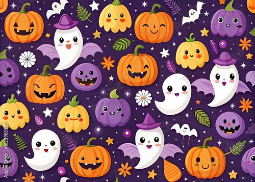 Cute Halloween Pattern with Whimsical Elements for Festive Decor and Crafts