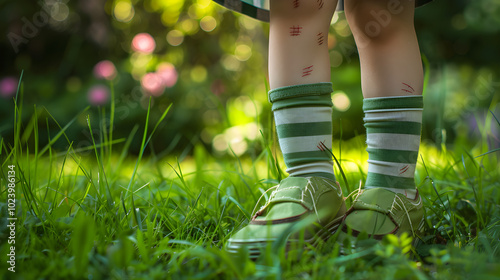 Child's Legs with Mosquito Bites in a Garden Showing Nature's Pests In this relatable scene