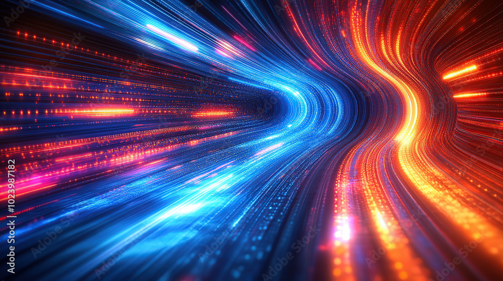 Abstract speed light background with colorful lights, motion blur, and glowing trails in blue, red, and orange colors Abstract speed light background with colorful lights, motion blur, and glowing trails in blue, red, and orange colors