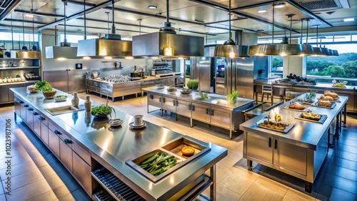 Aerial View of Pristine Kitchen in Michelin Star Restaurant for Culinary Excellence