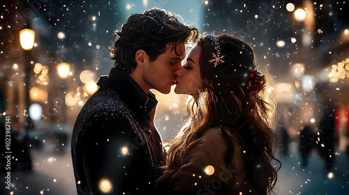 A romantic couple sharing a...