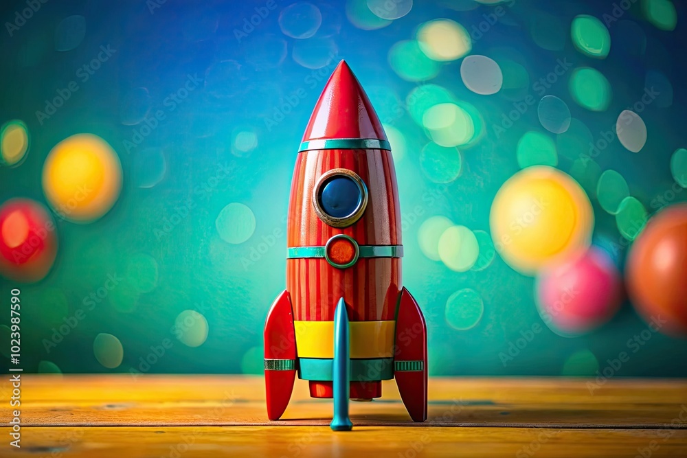 Against a lively backdrop, a colorful retro toy rocket inspires nostalgia and childhood imagination, transporting us to simpler times filled with wonder, joy, and adventure. Against a lively backdrop, a colorful retro toy rocket inspires nostalgia and childhood imagination, transporting us to simpler times filled with wonder, joy, and adventure.