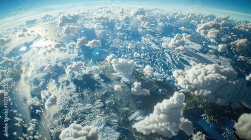 Aerial View of Earth's Surface with White Clouds