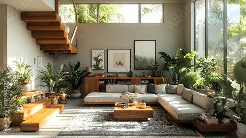 Modern living room with pla...