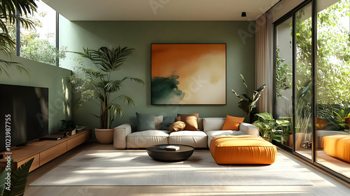 Modern living room with pla...