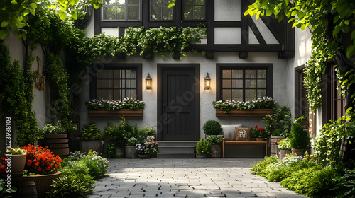 Cozy courtyard with lush gr...
