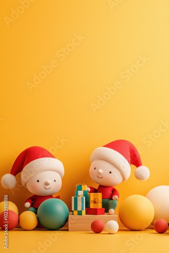 A Santa's workshop clipart, holiday scene element, 3D illustration, elves making toys, isolated on amber background