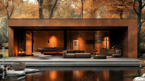 Modern home in autumn setti...