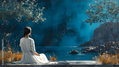 A serene figure gazes at a ...