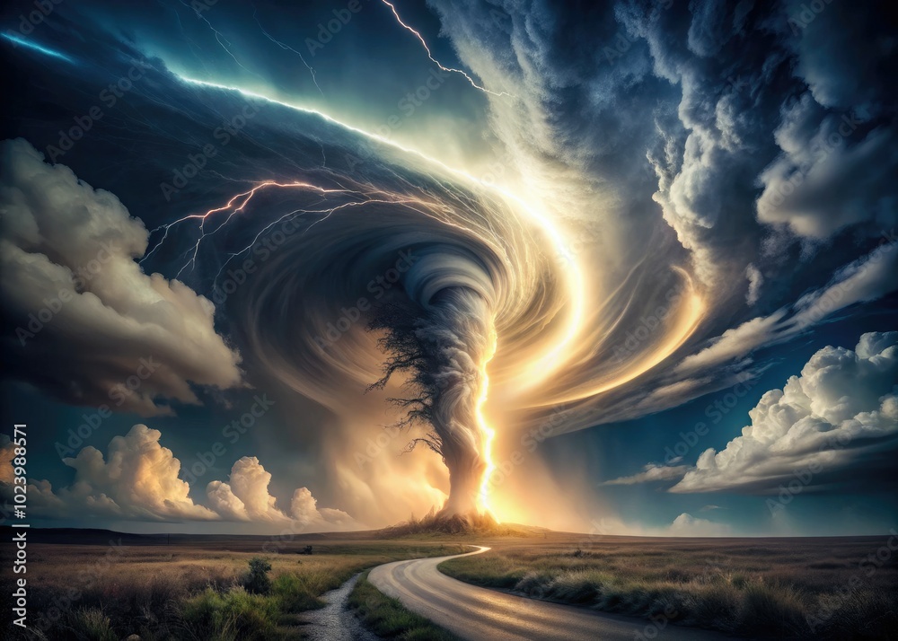 Amidst swirling clouds and ominous darkness, a nightly tornado dances ...