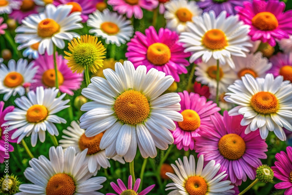 An enchanting aerial perspective showcases colorful daisies and chamomile blossoms, creating a striking abstract nature backdrop that bursts with beauty and vitality. An enchanting aerial perspective showcases colorful daisies and chamomile blossoms, creating a striking abstract nature backdrop that bursts with beauty and vitality.