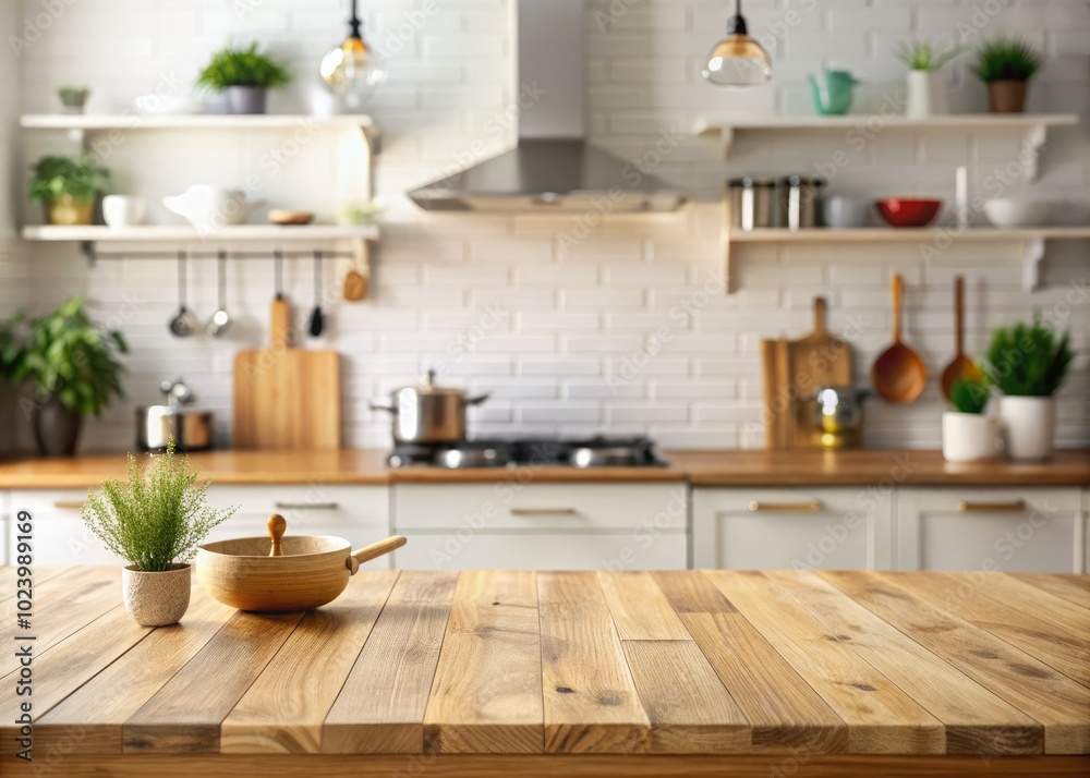 An empty wooden table sits gracefully with a blurred kitchen backdrop, radiating a cozy ambiance that inspires warm and inviting home decor ideas for any space. An empty wooden table sits gracefully with a blurred kitchen backdrop, radiating a cozy ambiance that inspires warm and inviting home decor ideas for any space.