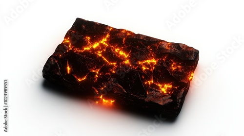 Lava rock with glowing orange cracks, white isolate background. photo