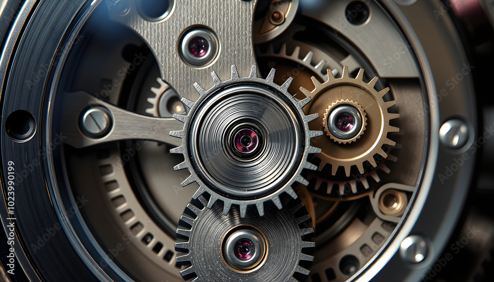 Close-up of a mechanical mechanism with gears, symbolizing watch repair and complex micromechanics isolated with white highlights, png Close-up of a mechanical mechanism with gears, symbolizing watch repair and complex micromechanics isolated with white highlights, png