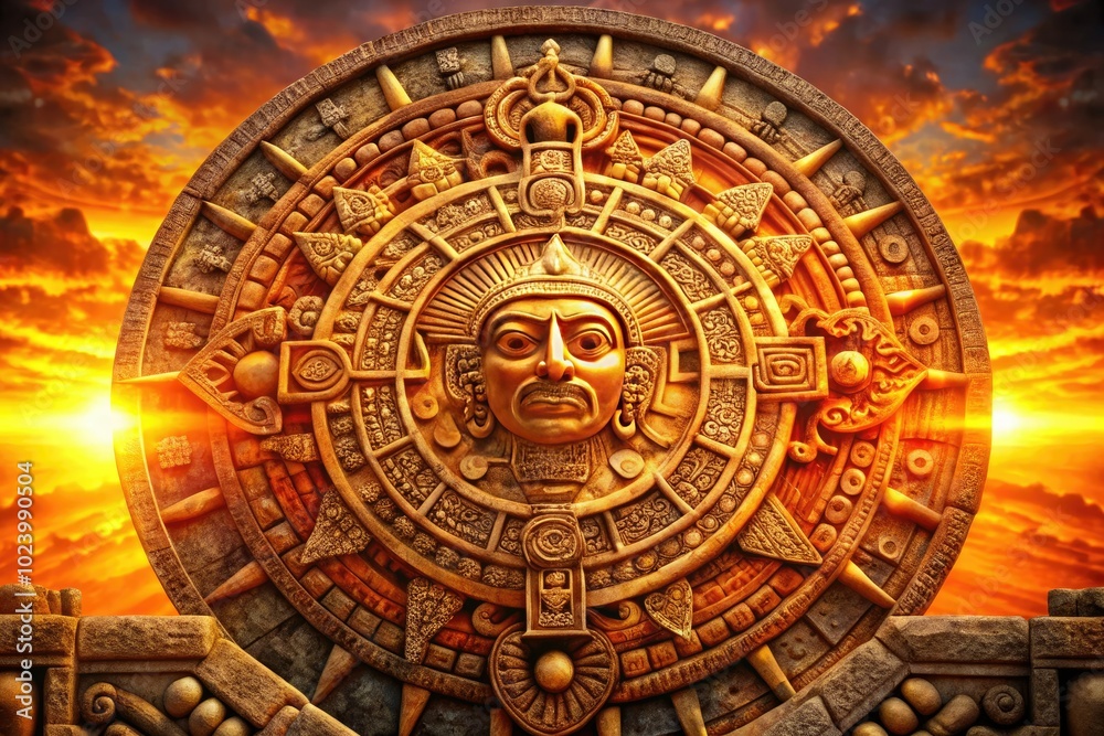 Obraz premium The Ancient Mayan Sun Symbol embodies light, energy, and life, reflecting rich cultural heritage and artistic expressions of the civilization's profound connection to nature.