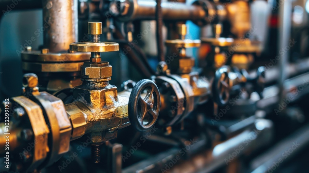 Industrial Pipes and Valves in a Factory Setting Industrial Pipes and Valves in a Factory Setting