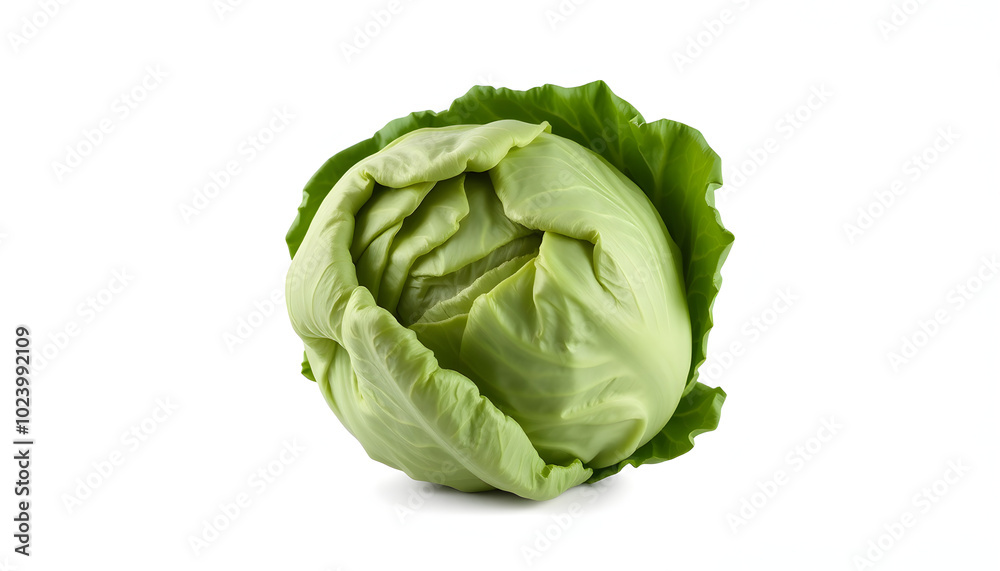 Fresh green cabbage head with crumpled leaves isolated on a white background isolated with white highlights, png Fresh green cabbage head with crumpled leaves isolated on a white background isolated with white highlights, png