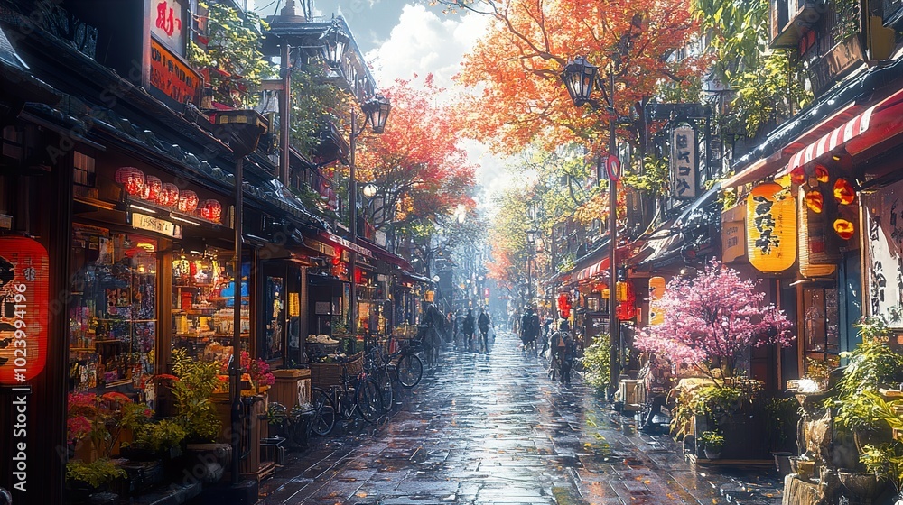 Fototapeta premium A Vibrant Street Scene in Japan