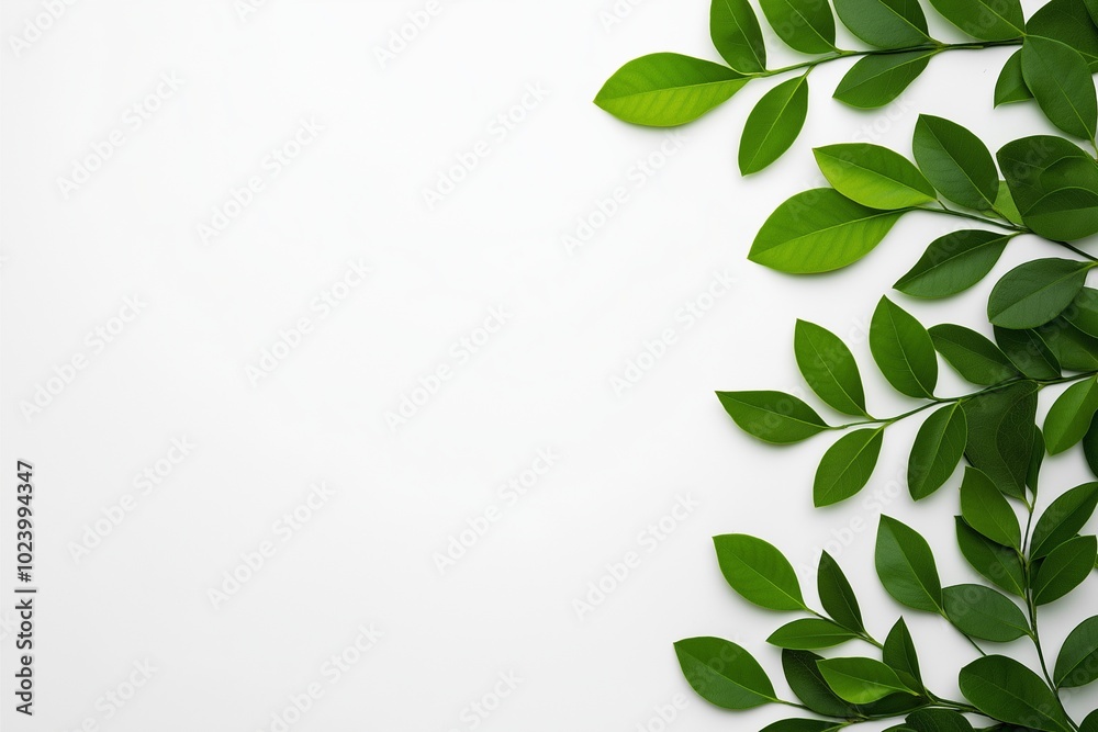 A minimalist composition showcasing green leaves against a plain white background, emphasizing freshness, simplicity, and natural beauty for decorative purposes. A minimalist composition showcasing green leaves against a plain white background, emphasizing freshness, simplicity, and natural beauty for decorative purposes.