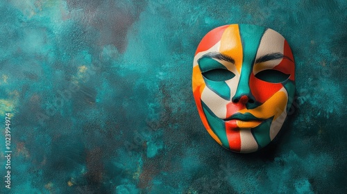 Colorful Face Mask on Dark Green Background photo