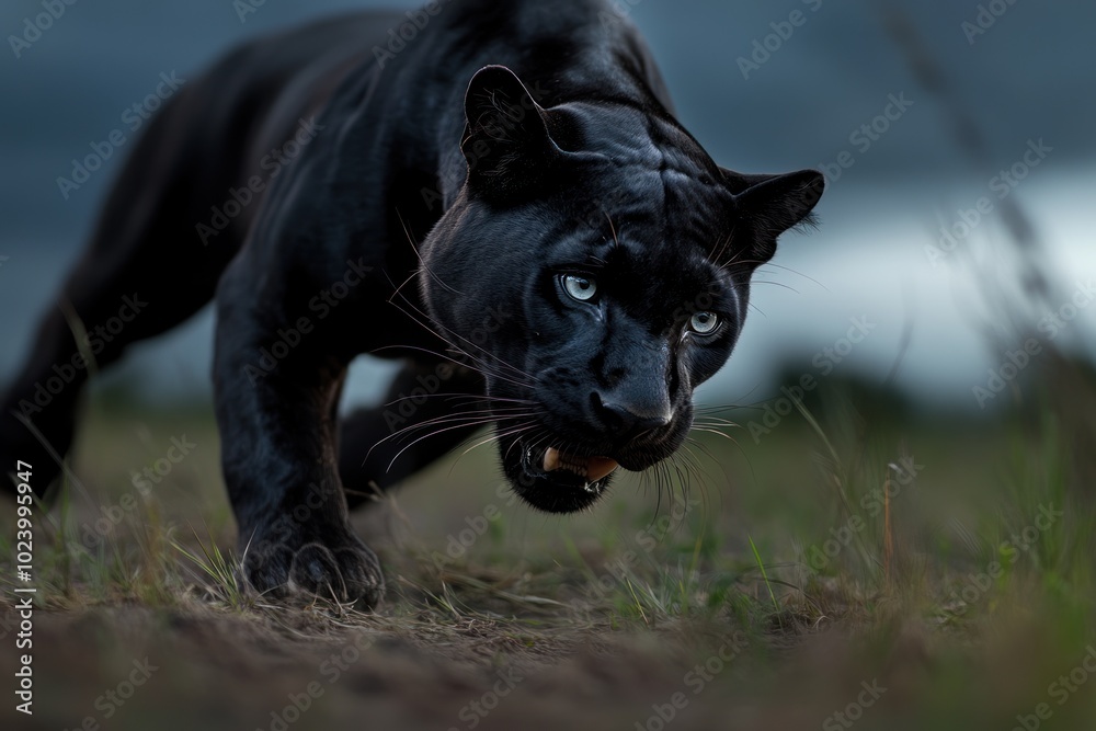 Panther elegance: An elegant depiction of a black panther, highlighting its striking dark coat and dynamic posture, reflecting the beauty and strength of this elusive and revered animal. Panther elegance: An elegant depiction of a black panther, highlighting its striking dark coat and dynamic posture, reflecting the beauty and strength of this elusive and revered animal.