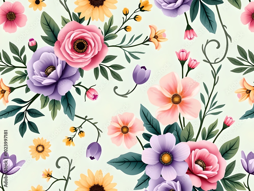 Pastel Floral Elegance: Seamless Pattern in Lavender and Blush 3 Pastel Floral Elegance: Seamless Pattern in Lavender and Blush 3