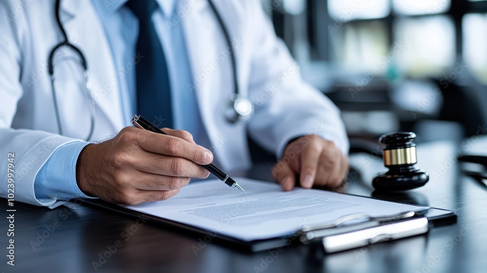 A medical professional, dressed in a white coat, is carefully reviewing important documents at a desk, symbolizing attention, care, and precision in healthcare. A medical professional, dressed in a white coat, is carefully reviewing important documents at a desk, symbolizing attention, care, and precision in healthcare.