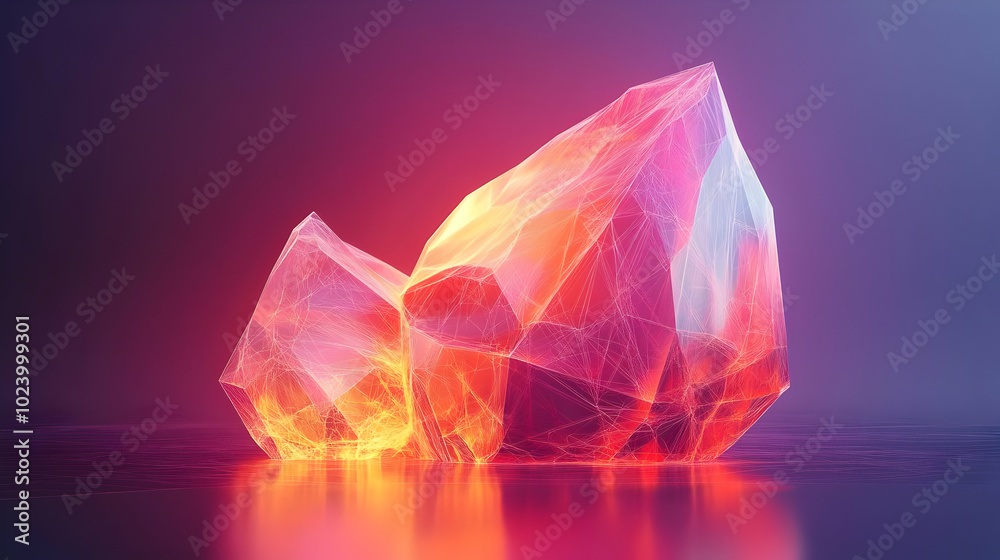 Abstract 3D Wireframe Crystal Structure Glowing with Intricate Design Abstract 3D Wireframe Crystal Structure Glowing with Intricate Design