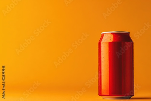Aluminum can of soda on orange background with copyspace.