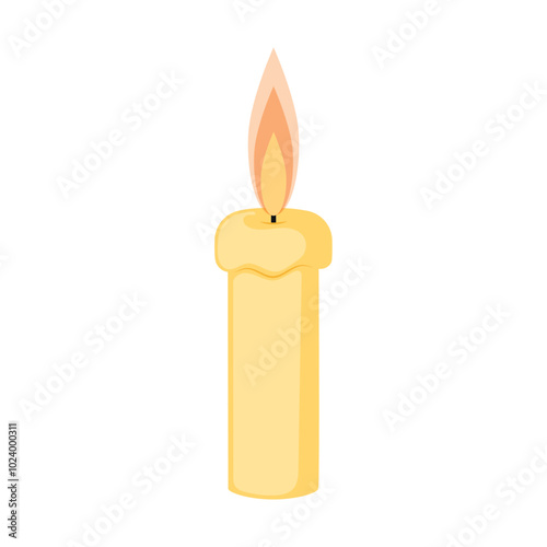 Tall yellow candle with soft glowing flame, Vector