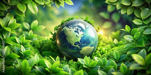 A verdant Earth surrounded by flourishing greenery, a symbol of the interconnectedness of our planet and the vital role of nature in sustaining life.