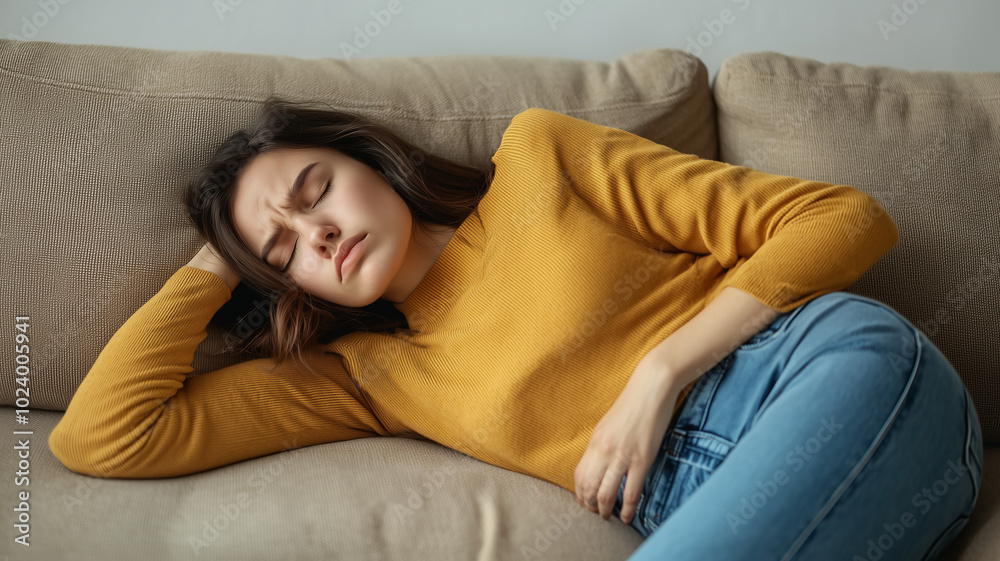 tired woman on a sofa tired woman on a sofa