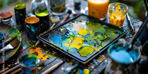 Tablet de arte digital com estilete colorido