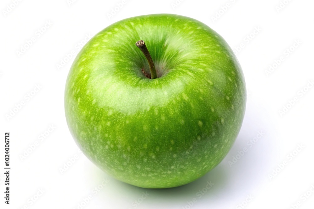 High angle view of a fresh green Granny Smith apple on a white background High angle view of a fresh green Granny Smith apple on a white background
