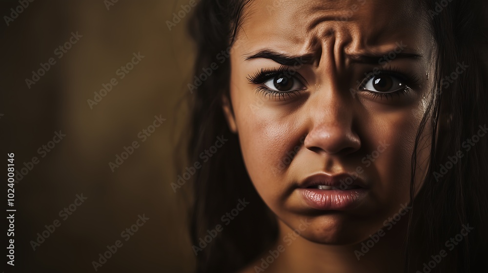 Close-up of woman frowning in anger and frustration