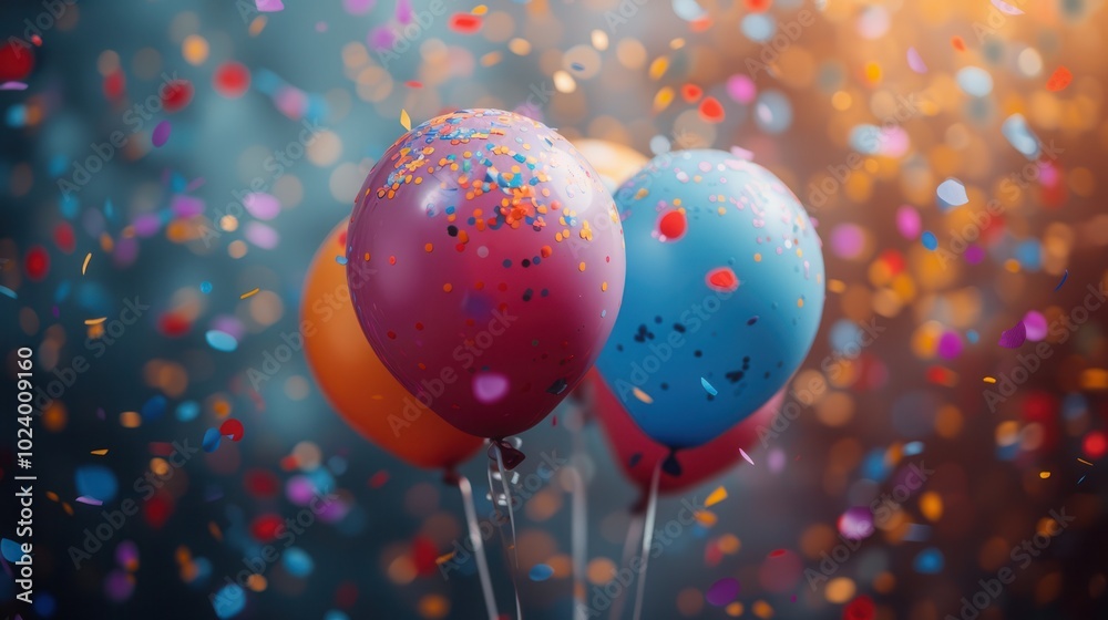 Colorful Balloons with Confetti in Celebration Mood Colorful Balloons with Confetti in Celebration Mood