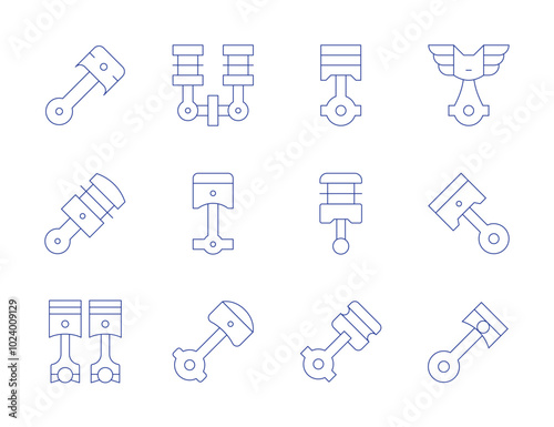 Piston icons. Thin Line style, editable stroke. piston, engine