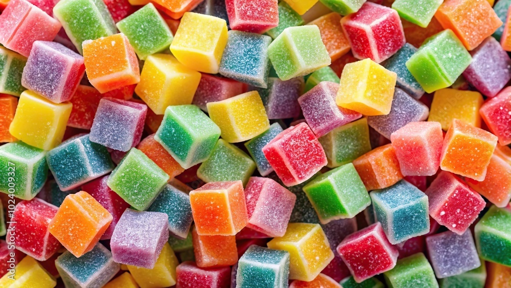 High angle view of assorted cube shape sugary chewing candy High angle view of assorted cube shape sugary chewing candy