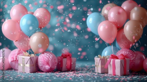 Festive Decor with Balloons and Gifts for Celebration photo