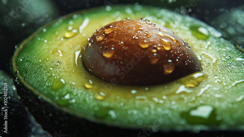closeup of avocado, overhead shot, professional color grading, micro details, hasselblad camera, airy and light, sharp focus, AI Generative