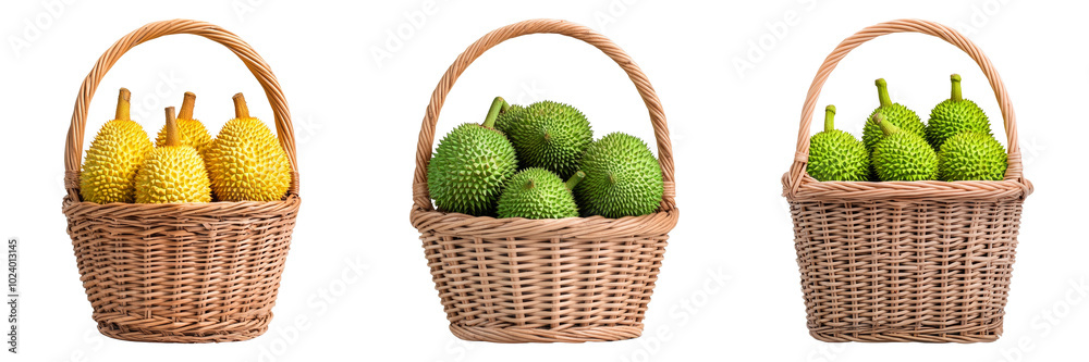 Fresh Baskets of Colorful Fruits on Transparent Background