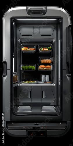Refrigerador inteligente exibindo inventário de alimentos photo