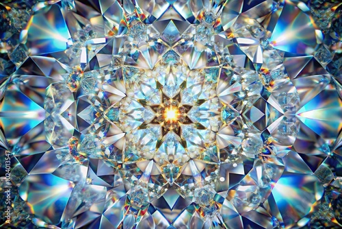 High angle view of colorful gemstone diamond or shiny glass texture creating a kaleidoscope effect