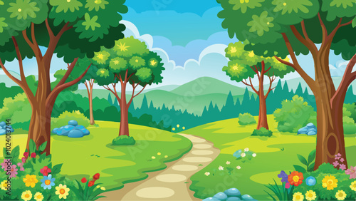 Enchanting Forest Path Vector Art A Magical Trail in a Serene Nature Background Illustration