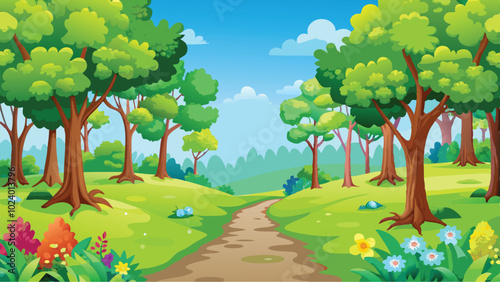 Enchanting Forest Path Vector Art A Magical Trail in a Serene Nature Background Illustration