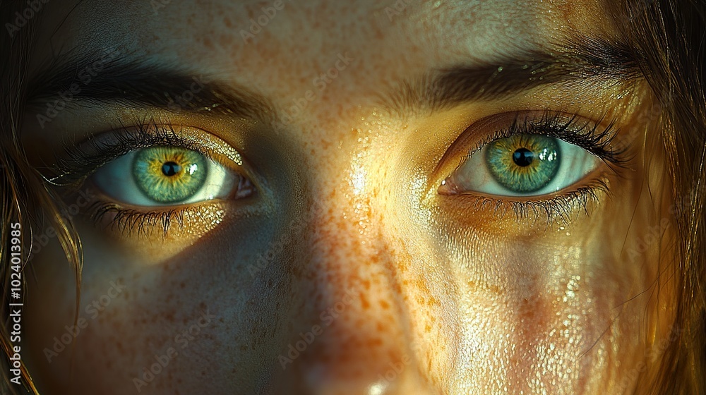 Close-up Portrait of a Woman's Eyes with Freckles Close-up Portrait of a Woman's Eyes with Freckles